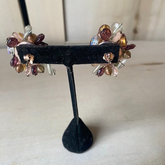 VTG 925 Italy Pierced Glass Chunky Cluster Earrings Brown Purple Rossana fairy - Picture 14 of 14